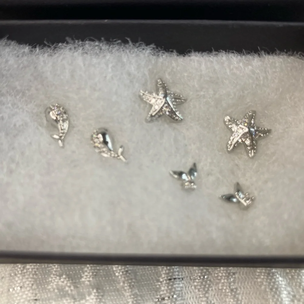 Antian Accessories™ Silver Starfish & Ocean Theme Earring Set (6 Pieces)
